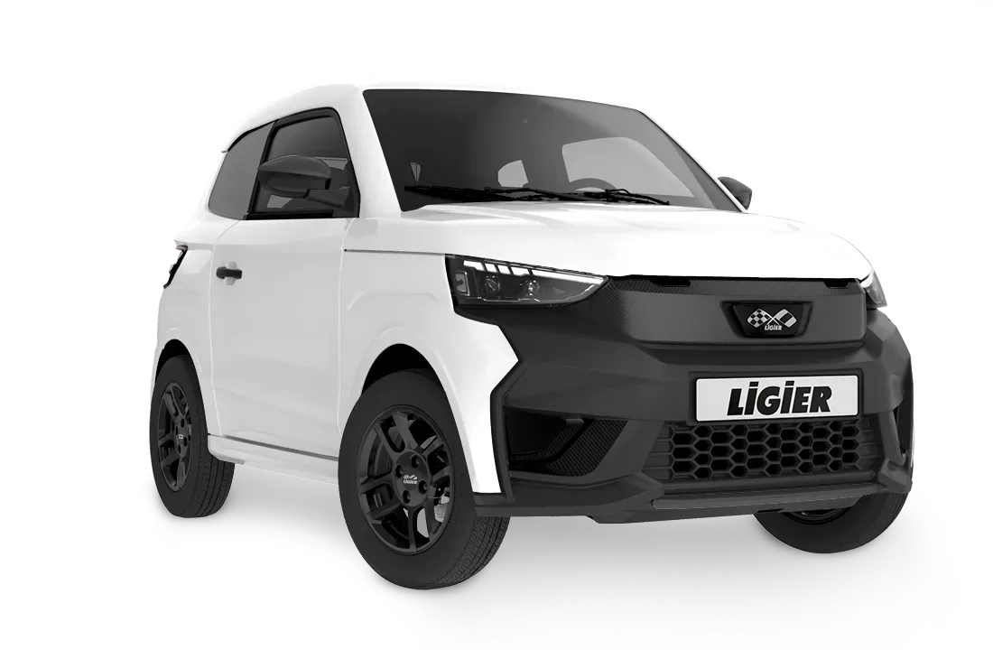 Ligier JS60 blanche, SUV voiture sans permis, vue de trois quarts avant