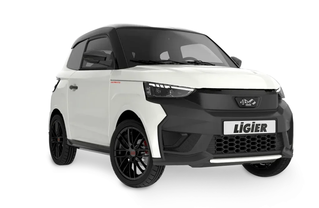 Ligier JS60 blanc Nacré à toit noir, voiture sans permis SUV vue de trois quarts avant