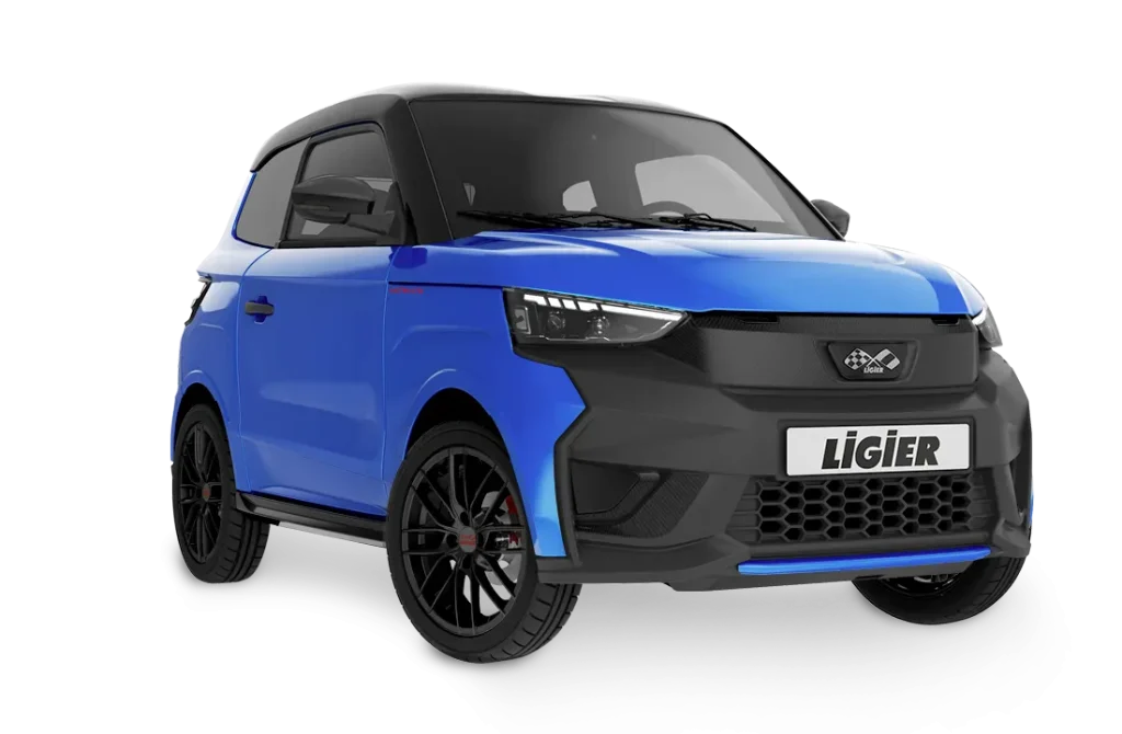 Ligier JS60 Ultimate bleu Reef à toit noir, vue de trois quarts avant