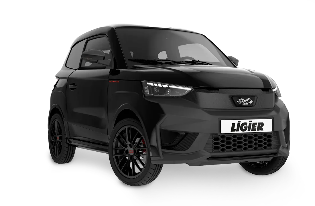 Ligier JS60 noir intense vue de trois quarts, voiture sans permis au style SUV