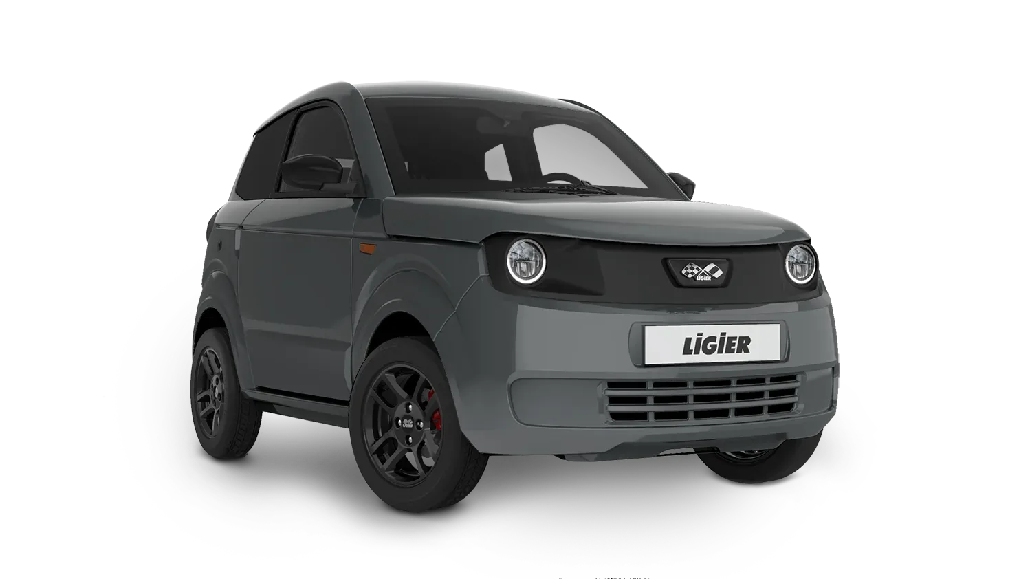 Ligier Myli MAX gris graphite vue de trois quarts avant, jantes noires
