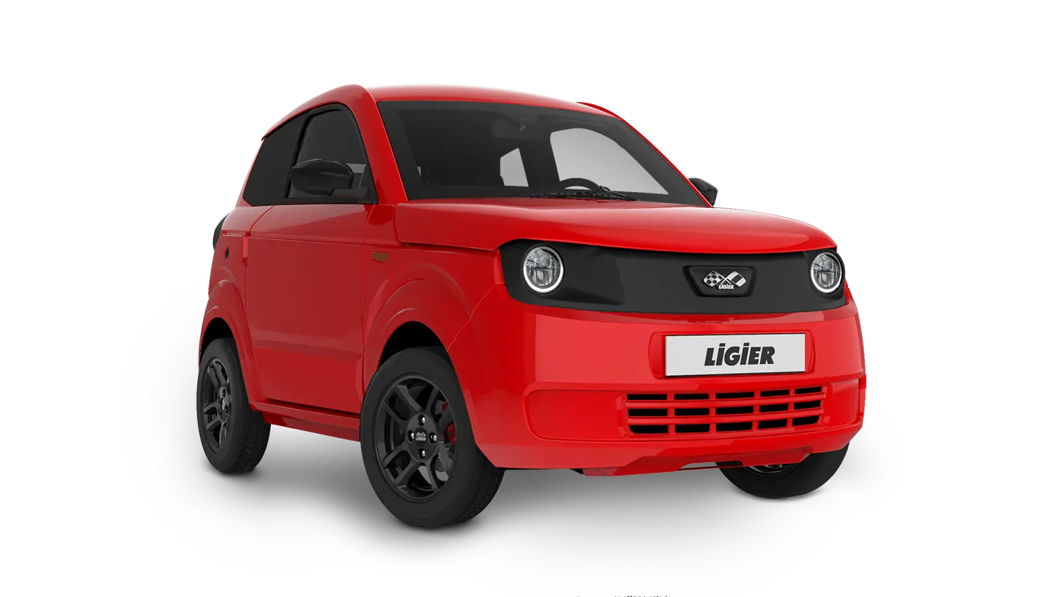 Ligier Myli MAX rouge Toledo vue de trois quarts avant, jantes noires